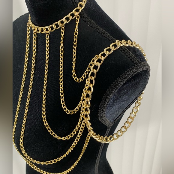 Gold Chain Harness One Arm Chain Necklace Vest Neck Harness Statement Jewelry - Picture 7 of 13